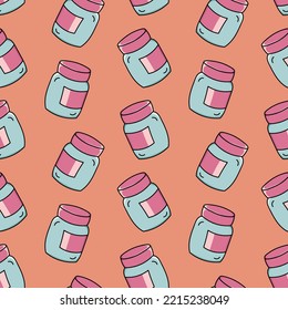 Seamless pattern with closed jar with label doodle vector