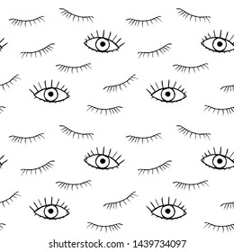 Seamless pattern closed and open eyes.