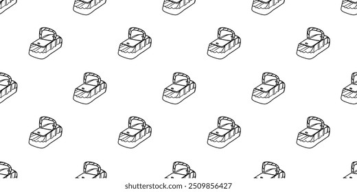 Patrón sin fisuras con cesta de picnic cerrada dibujado a mano doodle Vector de contorno