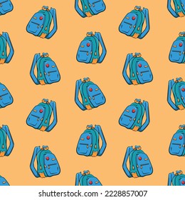 Seamless pattern with closed school backpack doodle vector