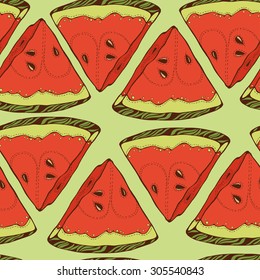 seamless pattern of close-look of slices of watermelon