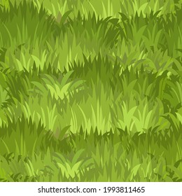 Seamless pattern. Close-up of a meadow with dense grass. Wild green rural plants. Cartoon style. Flat design. Uncut lawn. Vector illustration. art