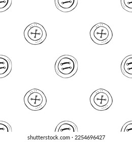 Seamless pattern with clothes button contour outline. Simple abstract vector texture for sewing, textile theme