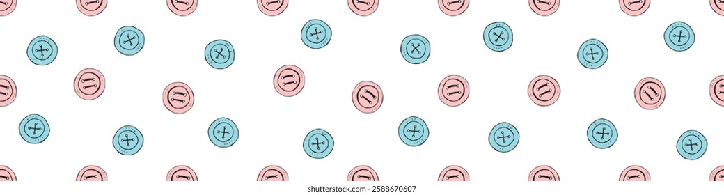 Seamless pattern with clothes button contour outline. Simple abstract vector texture for sewing, textile theme.