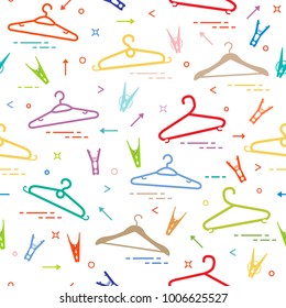 Seamless pattern with clothes hangers and clothespins. Design for banner and print.