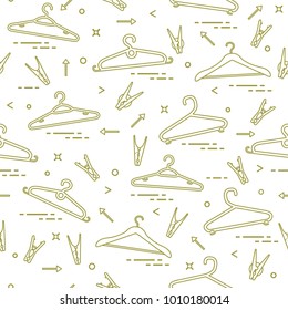 Seamless pattern with clothes hangers and clothespins. Design for banner and print.