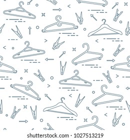 Seamless pattern with clothes hangers and clothespins. Design for banner and print.