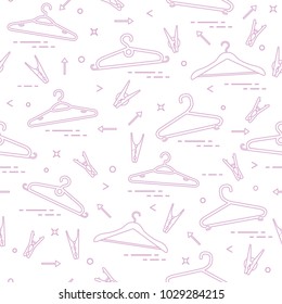 Seamless pattern with clothes hangers and clothespins. Design for banner and print.