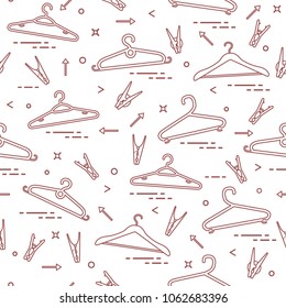 Seamless pattern with clothes hangers and clothespins. Design for banner and print.