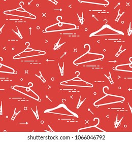 Seamless pattern with clothes hangers and clothespins. Design for banner and print.