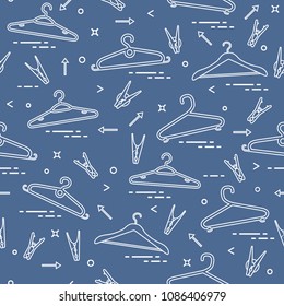 Seamless pattern with clothes hangers and clothespins. Design for banner and print.