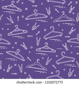Seamless pattern with clothes hangers and clothespins. Design for banner and print.