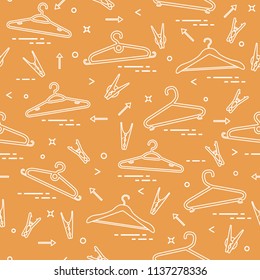 Seamless pattern with clothes hangers and clothespins. Design for banner and print.