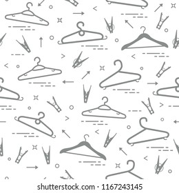 Seamless pattern with clothes hangers and clothespins. Design for banner and print.