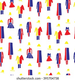 seamless pattern with clothes Mondrian style hand drawn
