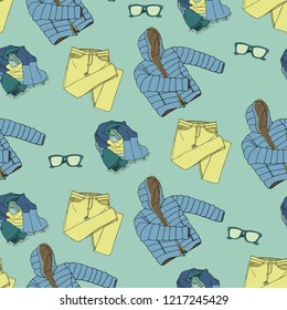 Seamless pattern with clothing and accessories