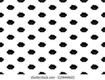 Seamless pattern with cloud. Abstract backgrounds black and white silhouettes, isolated on white.