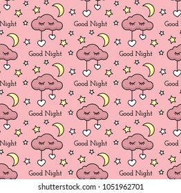 Seamless Pattern Cloud Month Stars