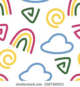 Seamless pattern of cloud and rainbow