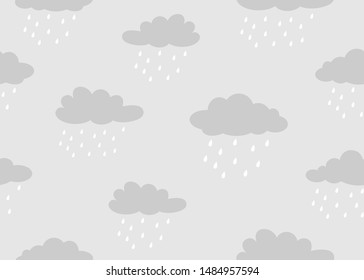 Seamless pattern of cloud  with raindrop on grey background - Vector illustration