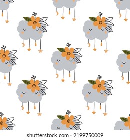 Seamless pattern with cloud in scandinavian style. Vector illustration isolated on white background for nursery and textile decoration