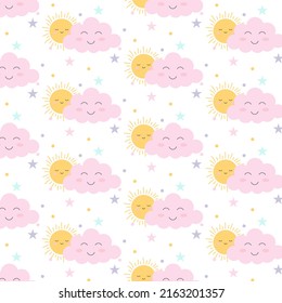 Seamless pattern with cloud and sun. Vector illustration.
