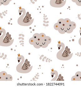 seamless pattern with cloud swan and cloud - vector illustration, eps