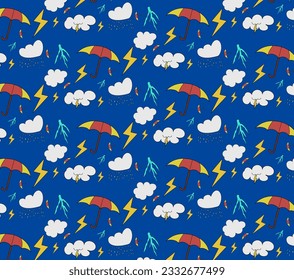 Seamless pattern with cloud with thunder rain cloud.
