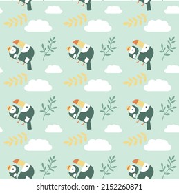 
seamless pattern cloud toucan ecology
