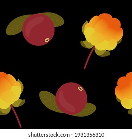 Seamless pattern with cloudberry and cranberry. Perfect for background, printing, fabric, wrappaper or wallpaper.