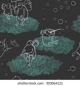 seamless pattern with clouds and angels