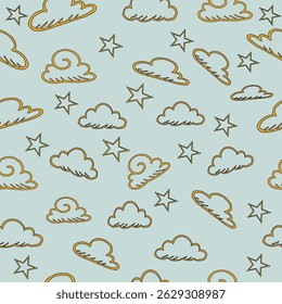 padrão perfeito com nuvens. Nuvens contínuas Plano de fundo.doodle nuvens padrão plano de fundo. desenhos animados nuvens fofas padrão plano de fundo.
