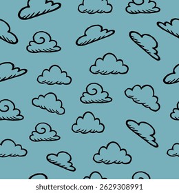 padrão perfeito com nuvens. Nuvens contínuas Plano de fundo.doodle nuvens padrão plano de fundo. desenhos animados nuvens fofas padrão plano de fundo.