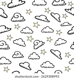 padrão perfeito com nuvens. Nuvens contínuas Plano de fundo.doodle nuvens padrão plano de fundo. desenhos animados nuvens fofas padrão plano de fundo.