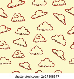 padrão perfeito com nuvens. Nuvens contínuas Plano de fundo.doodle nuvens padrão plano de fundo. desenhos animados nuvens fofas padrão plano de fundo.