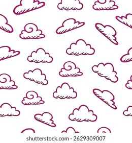 padrão perfeito com nuvens. Nuvens contínuas Plano de fundo.doodle nuvens padrão plano de fundo. desenhos animados nuvens fofas padrão plano de fundo.
