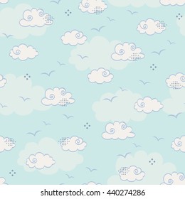 seamless pattern with clouds and birds