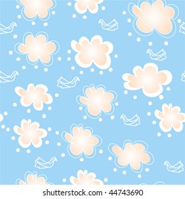 Seamless pattern with clouds and birds