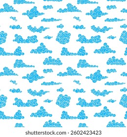 Seamless pattern clouds in cartoon vintage style. Abstract hand drawn background for cover, print, textile. Color vector illustration.