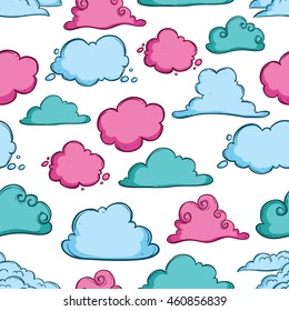 Seamless pattern of clouds with color using doodle art