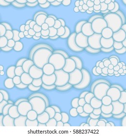 Seamless pattern with clouds. Convex round shapes. Spring sky. Cloudiness. Seasonal weather. Repeating background. Vector illustration, eps10