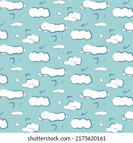 seamless pattern with clouds. doodle. in retro style. blue background
