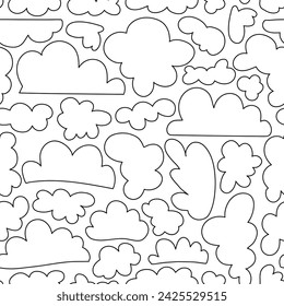Patrón sin fisuras con nubes en estilo doodle. Impresión para textil, papel pintado, cubiertas, superficie. Estilo retro. Para tela de moda.
