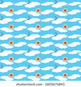 seamless pattern with clouds Fabric pattern wallpaper red light blue moon