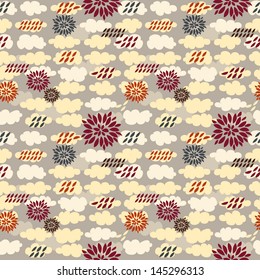 seamless pattern of clouds and floral ornament
