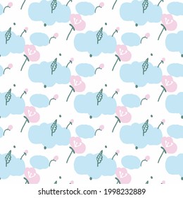 seamless pattern with clouds, flowers and polka dots