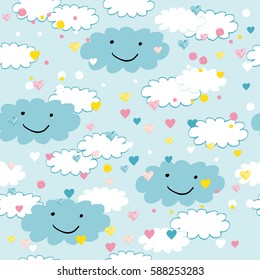 Seamless pattern with clouds and hearts perfect for baby and all kids.