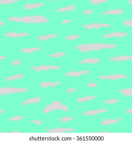 Seamless pattern with clouds of light gray on a light aquamarine green background.