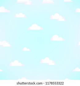 Seamless pattern of clouds on blue sky. Vector background. For fabric, textile and linen, wallpaper, cover, pattern fills or web page background, gift and wrapping paper.