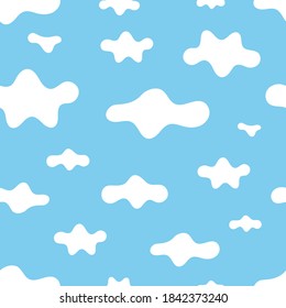 Seamless pattern with clouds on  blue background. Wallpaper with cloudy weather. Print with serene skies. Abstract image.